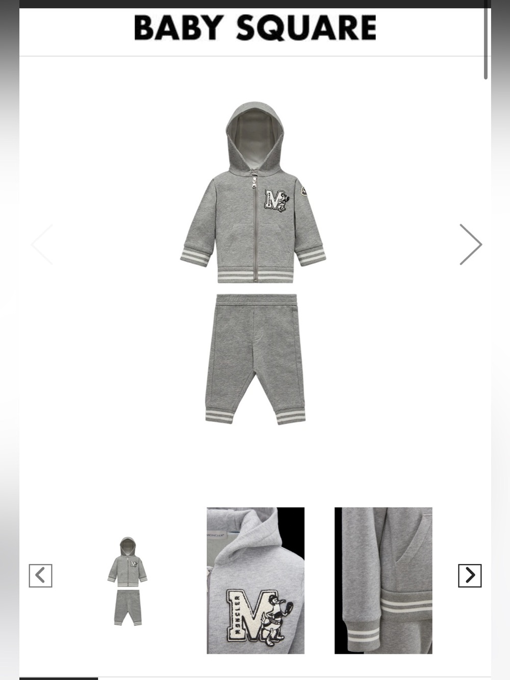 Moncler Grey Baby Hooded Sweatpants Set with 'M' Patch